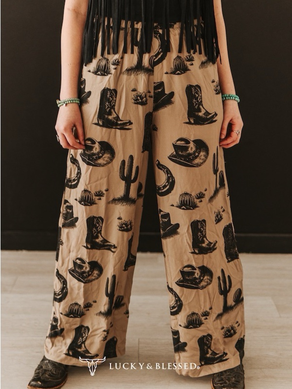 Lucky & Blessed Wide-Leg Elastic-Waist Pants - Western Elements - Picture 4 of 6